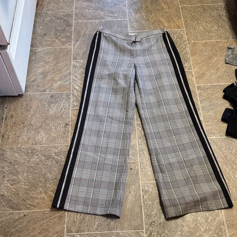 Alice + Olivia Gray Plaid Pants with Black Stripes